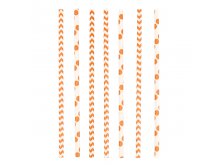 Balti šiaudeliai su oranžiniais raštais (24vnt)