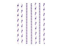 Balti šiaudeliai su violetiniais raštais (24vnt)