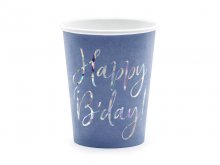 Puodeliai "Happy B'day", žydri (6vnt/220ml)