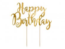 Torto dekoracija "Happy birthday", auksinė Torto dekoracija "Happy birthday", auksinė