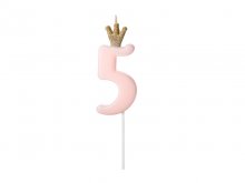 Žvakutė "5", rožinė su karūna