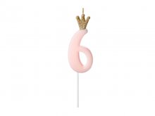 Žvakutė "6", rožinė su karūna