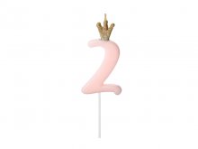 Žvakutė "2", rožinė su karūna