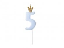 Žvakutė "5", žydra su karūna Žvakutė "5", žydra su karūna
