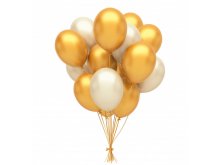 Balionų puokštė - 15 balionų - balta, auksinė Balionų puokštė - 15 balionų - balta, auksinė