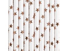 Šiaudeliai su rožinio aukso žvaigždutėmis (10 vnt.)