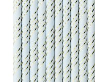 Šiaudeliai, švelniai mėlyni su auksinėmis juostelėmis (10 vnt.) Šiaudeliai, švelniai mėlyni su auksinėmis juostelėmis (10 vnt.)