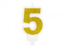Žvakutė "5", auksinė (7cm)