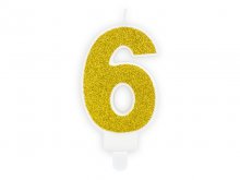 Žvakutė "6", auksinė (7cm)
